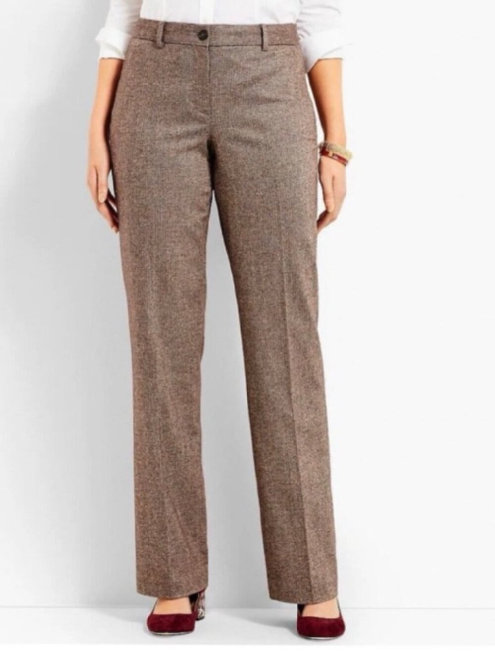 Talbots Windsor Wide Leg Trouser Pants Brown Tweed Herringbone Size 12 Tall Long